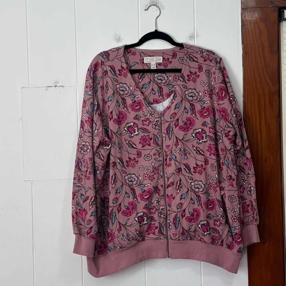 The Muses Lounge French Terry Jacket Mauve Large Zip Front Size 2X‎
